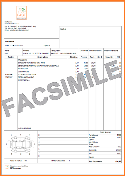 facsimile scheda di lavoro