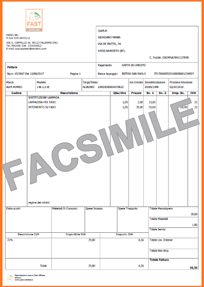 facsimile scheda di lavoro