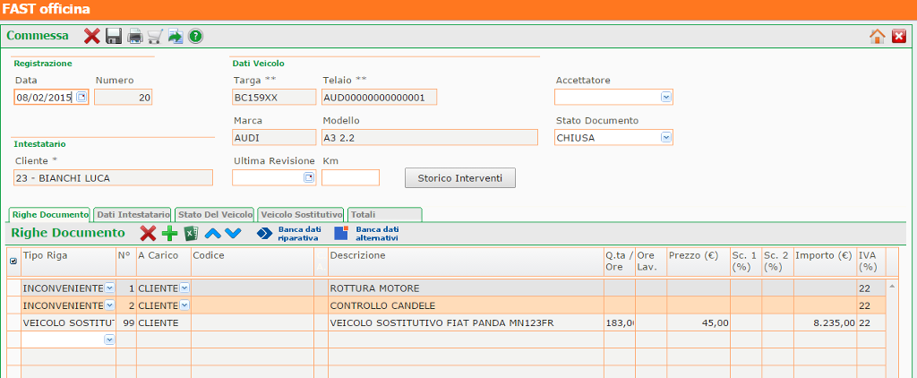 Screenshot commessa FAST Officina