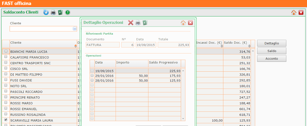 Screenshot saldaconto FAST Officina